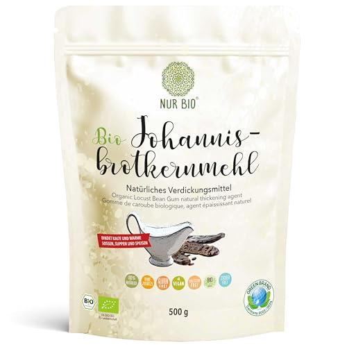 NUR BIO® Bio Johannisbrotkernmehl 500g natürliches Verdickungsmittel Ei-Ersatz glutenfrei Backen Kochen perfektes Eis von NUR BIO