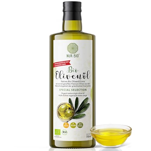 NUR BIO® Bio Olivenöl 750 ml, mild fruchtiges Olivenöl von der Insel Lesbos, nativ, Omega-3, griechisches Olivenöl von NUR BIO