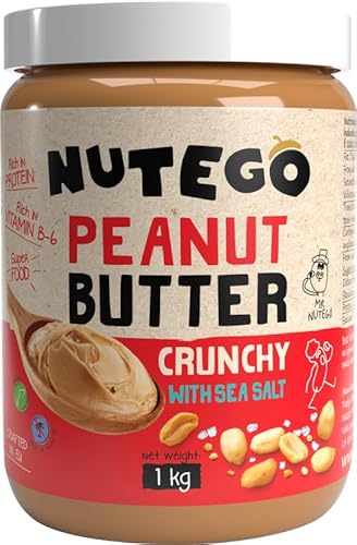 Nutego Crunchy Erdnussbutter mit Meersalz 1kg - Ohne Palmöl, Pflanzliche Proteinquelle, Vegan, Hergestellt aus Premium-Argentinischen Erdnüssen von NUTEGO