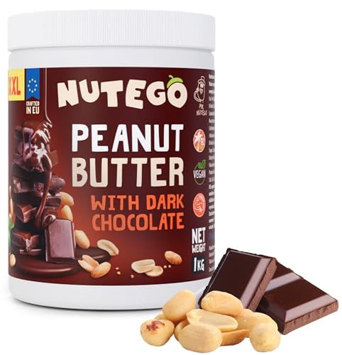 Nutego Erdnussbutter mit Dunkler Schokolade 1kg – Ohne Zusatzstoffe, 100% Natürliche Zutaten, Glutenfrei & Ohne Palmöl, Reich an Protein, Cremig & Lecker von NUTEGO