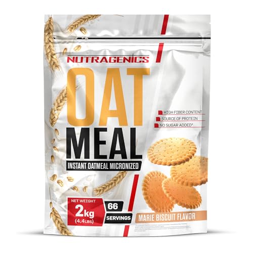 NUTRAGENICS Instant Oatmeal - 2 kg - Instant Oats - Hafermehl - Mikronisiert - Reich an Ballaststoffen - Ohne Zuckerzusatz - Quelle für Proteine und Kohlenhydrate (2 kg, Marie-Keks) von NUTRAGENICS