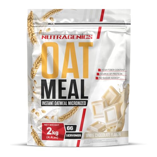 NUTRAGENICS Instant Oatmeal - 2 kg - Instant Oats - Hafermehl - Mikronisiert - Reich an Ballaststoffen - Ohne Zuckerzusatz - Quelle für Proteine und Kohlenhydrate (2 kg, Weiße Schokolade) von NUTRAGENICS