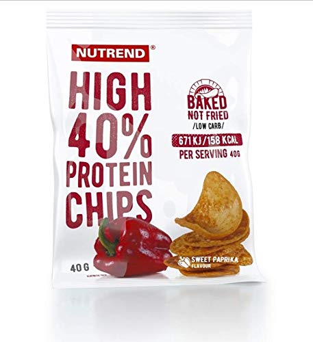 Nutrend 6 CHIPS packen PROTEIN 6x40g Paprika Flavor hohen Gehalt an pflanzlichem Protein, gebacken, Sojaproteinisolat, zerquetschten Bohnen enthalten, Kartoffelflocken, Kartoffelstärke, Sonnenblumenöl und Salz von NUTREND