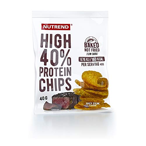 Nutrend 6 CHIPS packen PROTEIN 6x40g saftigen Steak Flavor hohen Gehalt an pflanzlichem Protein, gebacken, Sojaproteinisolat enthält, zerquetschten Bohnen, Kartoffelflocken, Kartoffelstärke, Sonnenblumenöl und Salz von NUTREND