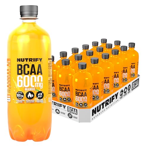 NUTRIFY 4.000mg BCAA Energy Drink Mango 36 x 500ml Getränk mit 160mg Koffein, Vitaminen, Aminosäuren, Pre-Workout Booster - zuckerfrei, vegan von NUTRIFY