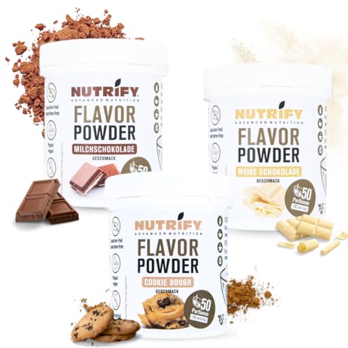 NUTRIFY Flavour Powder 3x150g, Geschmackspulver Bundle Set 1 - Cookie Dough, Milchschokolade & Weiße Schokolade - Ideal zum Süßen, Backen & Verfeinern von Speisen und Getränken- Kalorienarm, Set von NUTRIFY