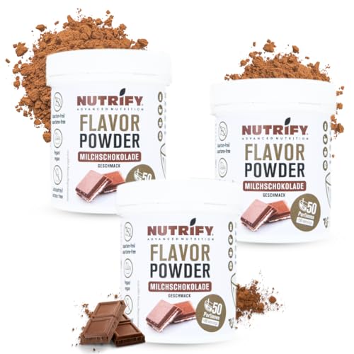 NUTRIFY Flavour Powder 3x150g, Geschmackspulver Milchschokolade - kalorienreduziert und ballaststoffreich, nur 8.30 kcal pro Portion, Zum Süßen, Backen & Verfeinern von Lebensmitteln, 3er Set von NUTRIFY