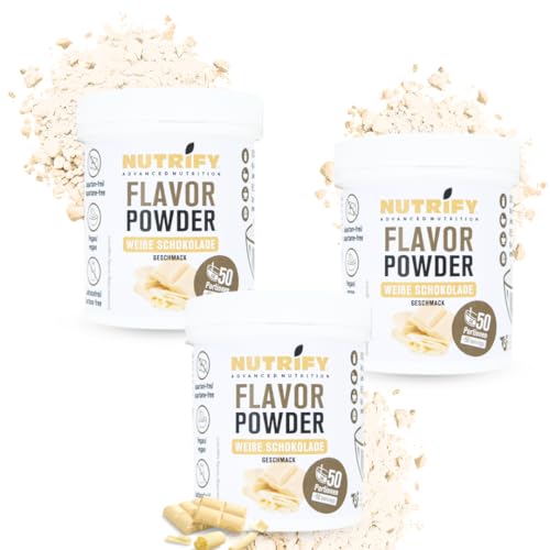 NUTRIFY Flavour Powder 3x150g - Weiße Schokolade - Cremig-fruchtiges Geschmackspulver mit nur 5.85 kcal pro Portion - Perfekt zum Verfeinern von Speisen & Getränken - Kalorienarm, 3er Set von NUTRIFY