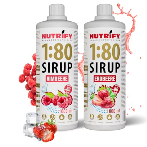 NUTRIFY Vital Fitness Drink 1:80 Sirup 2x1 L Set- Erdbeere & Himbeere, Getränkekonzentrat mit Vitaminen & L-Carnitin zuckerfrei- 160 Liter Sportgetränk kalorienarm 2er Pack, 2x 1000 ml von NUTRIFY