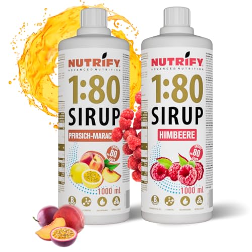 NUTRIFY Vital Fitness Drink 1:80 Sirup 2x1 L Set- Pfirsich-Maracuja & Himbeere, Getränkekonzentrat mit Vitaminen & L-Carnitin zuckerfrei- 160 Liter Sportgetränk kalorienarm 2er Pack, 2x 1000 ml von NUTRIFY