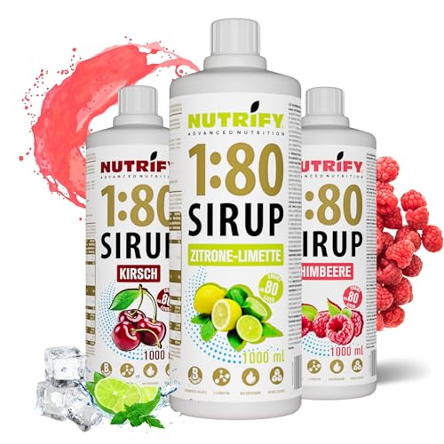 NUTRIFY Vital Fitness Drink 1:80 Sirup 3x 1 L - Getränkekonzentrat mit Vitaminen und L-Carnitin zuckerfrei - ergibt 240 Liter Sportgetränk kalorienarm 3er Pack, Kirsche-Lemon-Lime-Himbeere von NUTRIFY