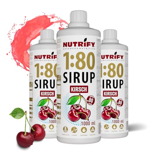 NUTRIFY Vital Fitness Drink 1:80 Sirup 3x 1 L Vorteilsset - Kirsche, Getränkekonzentrat mit Vitaminen und L-Carnitin zuckerfrei - ergibt 240 Liter Sportgetränk kalorienarm 3er Pack, 3x 1000 ml von NUTRIFY