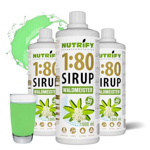 NUTRIFY Vital Fitness Drink 1:80 Sirup 3x 1 L Vorteilsset - Waldmeister, Getränkekonzentrat mit Vitaminen und L-Carnitin zuckerfrei - ergibt 240 Liter Sportgetränk kalorienarm 3er Pack, 3x 1000 ml von NUTRIFY