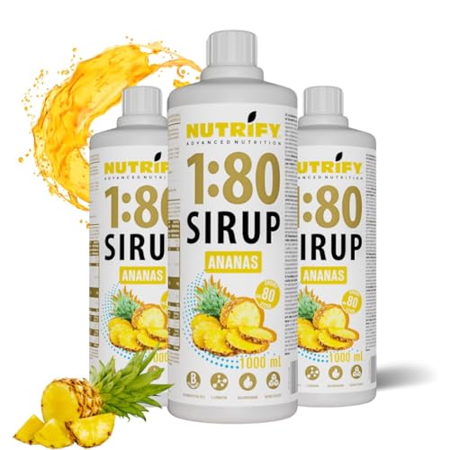 NUTRIFY Vital Fitness Drink 1:80 Sirup 6 x 1L Ananas, Getränkekonzentrat mit Vitaminen L-Carnitin zuckerfrei - ergibt 480 Liter Sportgetränk kalorienarm 6er Pack x 1000ml von NUTRIFY