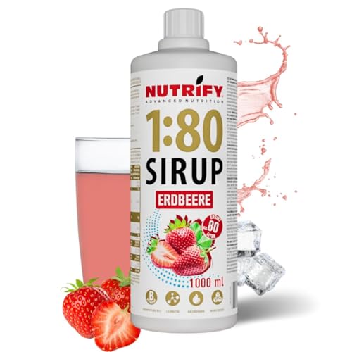 NUTRIFY Vital Fitness Drink 1:80 Sirup 6 x 1L - Erdbeere, Getränkekonzentrat mit Vitaminen und L-Carnitin zuckerfrei - ergibt 480 Liter Sportgetränk kalorienarm 6 x 1000 ml von NUTRIFY