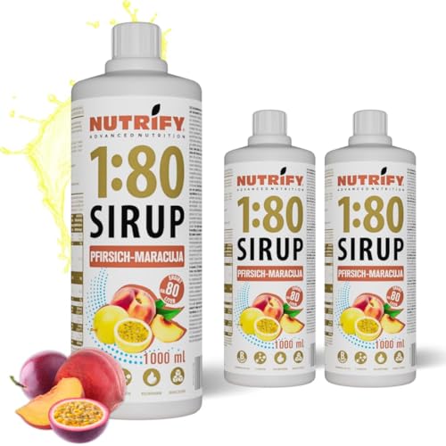 NUTRIFY Vital Fitness Drink 1:80 Sirup 6 x 1L Pfirsich-Maracuja, Getränkekonzentrat mit Vitaminen L-Carnitin zuckerfrei - ergibt 480L Sportgetränk kalorienarm von NUTRIFY