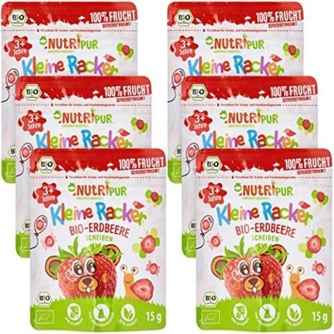 BIO Frucht Snack für Kinder: 6x15g Erdbeeren Gefriergetrocknet BIO – Gefriergetrocknete Früchte – Getrocknete Früchte – Kleine Racker von NutriPur von NUTRIPUR