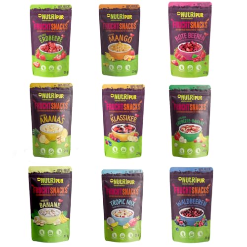 Gefriergetrocknete Früchte Probierset - getrocknete Früchte ungezuckert - Topping für Müsli, Porridge - Frucht Snacks - voller Geschmack - 225g von NutriPur von NUTRIPUR