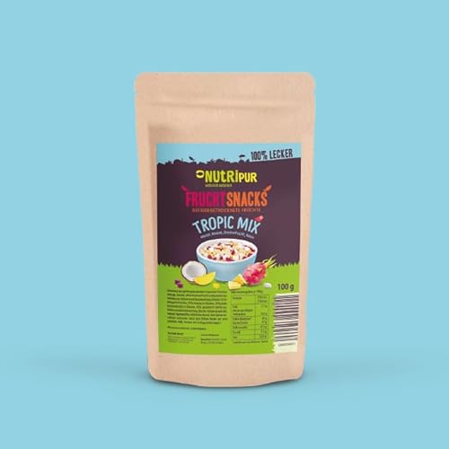 Gefriergetrocknete Früchte-Mix „Tropic-Mix“100g I Getrocknete Beeren und Früchte I Mischung aus Kokosnuss, Drachenfrucht, Mango und Ananas I NutriPur von NUTRIPUR