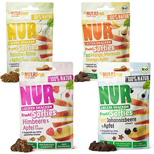 NutriPur Frucht Softies 4er Set - Fruchtgummi ohne Gelatine: Natürliche Snacks aus Fruchtsaftkonzentrat von Beeren und exotischen Früchten, 4 Packungen Fruchtgummi vegan, rein pflanzlich von NUTRIPUR