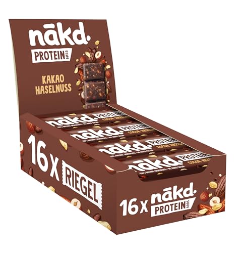 Nākd. Protein Kakao Haselnuss | Protein-Riegel | 7g Pflanzliches Protein | 100% Natürliche Zutaten | Ohne Zuckerzusatz | Vegan | 16 x 45g | 720g von Nakd