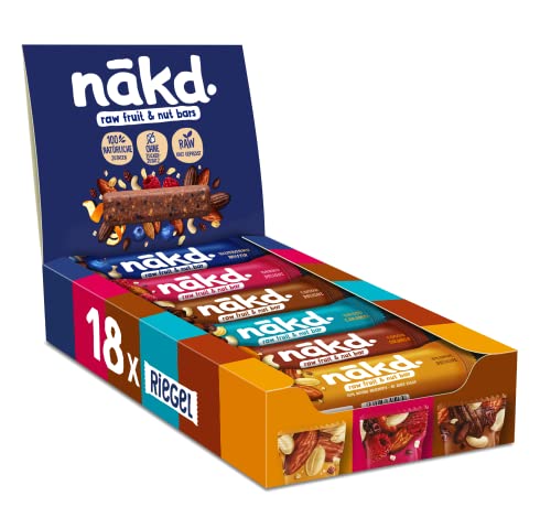 Nakd. Variety Pack | Kaltgepresste Riegel aus Früchten & Nüssen | 100% Natürliche Zutaten | Ohne Zusatz von Zucker | Vegan | Glutenfrei & Ohne Milch | 18 x 35g von Nakd