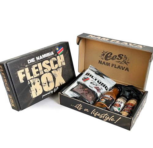 Nam Flava Fleischbox - (Geschenkbox) Biltong, Braai Gewürz, Kapana & Chutney von Nam Flava