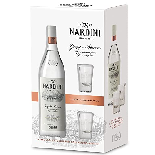 NARDINI ACQUAVITE GRAPPA 70 CL MIT ZWEI GLÄSERN IN EINER GESCHENKBOX von Nardini