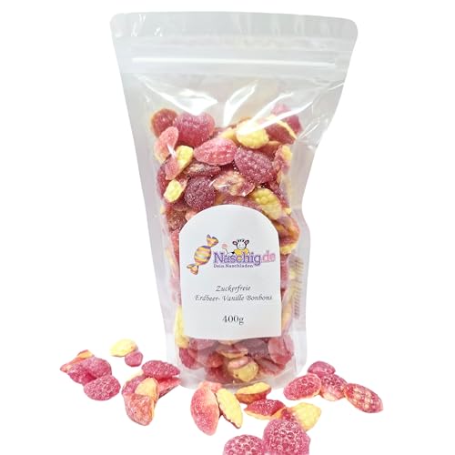 Naschig zuckerfreie Erdbeere Vanille Bonbons 400g von Naschig