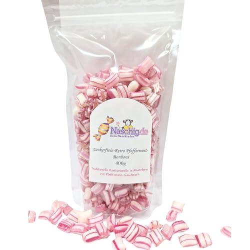 Naschig zuckerfreie Retro Pfefferminzbonbons 400g von Naschig