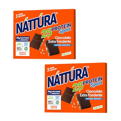Nattura® | Dunkle Proteinschokolade mit Puffreis | Proteinriegel Schoko-Puffreis – 2 x 3 Einzelportionsriegel (insgesamt 2 x 60 g) von Náttúra