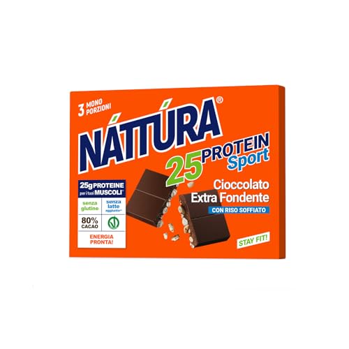 Nattura® | Dunkle Proteinschokolade mit Puffreis | Proteinriegel Schoko-Puffreis – 3 Einzelportionsriegel (insgesamt 60 g) von Náttúra