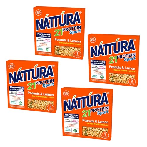 Nattura® | Erdnuss-Zitronen-Protein-Sportriegel | BIO-Proteinriegel Erdnüsse, Kürbiskerne, Leinsamen, Zitronenöl – 4 x 3 Riegel (insgesamt 4 x 75 g) von Náttúra