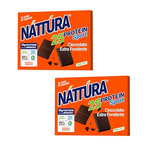 Nattura® | Protein-Zartbitterschokolade | Proteinriegel Schokolade 80% Kakao, glutenfrei – 2 x 3 Einzelportionsriegel (insgesamt 2 x 60 g) von Náttúra