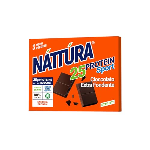 Nattura® | Protein-Zartbitterschokolade | Proteinriegel Schokolade 80% Kakao, glutenfrei – 3 Einzelportionsriegel (insgesamt 60 g) von Náttúra