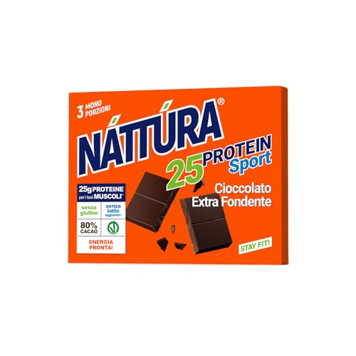 Nattura® | Protein-Zartbitterschokolade | Proteinriegel Schokolade 80 % Kakao, glutenfrei – 3 Einzelportionsriegel (insgesamt 60 g) von Náttúra