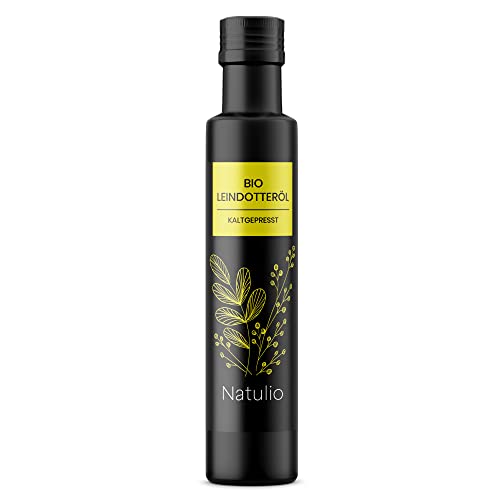 Natulio Leindotteröl Bio kaltgepresst 250ml - zur Ernährung sowie zur Haarpflege geeignet - reich an Vitamin E und Omega 3 Fettsäuren - zertifiziert nach DE-ÖKO-006 von Natulio