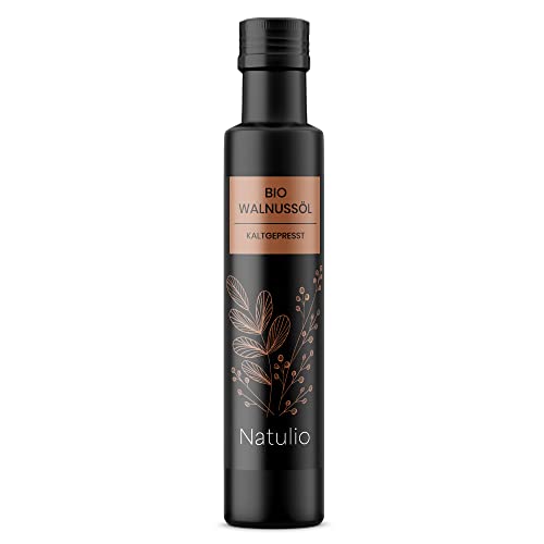 Natulio Walnussöl Bio kaltgepresst 250ml - zur Ernährung sowie zur Haarpflege geeignet - sehr reich an Linolsäure - zertifiziert nach DE-ÖKO-006 von Natulio