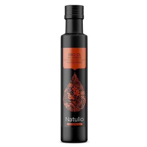 Natulio Bio BBQ Würzöl 100ml - ideal zum Würzen von Grillgut oder als Marinade - intensives Raucharoma durch Kirschholzräucherung - verfeinert auch vegane Rezepte - zertifiziert nach DE-ÖKO-006 von Natulio