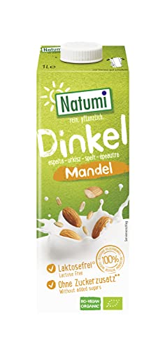 Natumi Bio Dinkeldrink Mandel, 8 x 1L - Laktosefrei, Vegan, Bio, Milchfreie, Milchfreie Alternative von Natumi