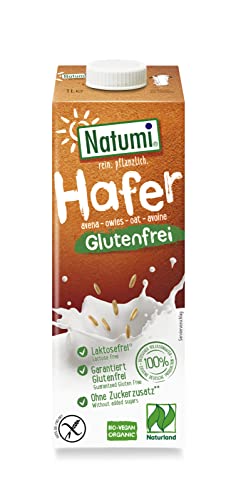 Natumi Bio Haferdrink Glutenfrei, 8 x 1L - Naturland zertifiziert, Laktosefrei, Glutenfrei, Ohne Zuckerzusatz, Bio, Vegan, Hergestellt mit deutschem Hafer, Milchfreie milchfreie Alternative von Natumi