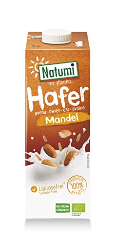 Natumi Bio Haferdrink Mandel, 8 x 1L - Laktosefrei, Ohne Zuckerzusatz, Bio, Vegan, Hergestellt mit europäischen Mandeln, Milchfreie milchfreie Alternative von Natumi