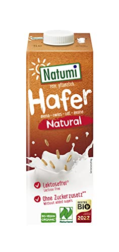 Natumi Bio Haferdrink Natur, 8 x 1L - Naturland zertifiziert, Laktosefrei, Ohne Zuckerzusatz, Bio, Vegan, Milchfreie, Milchfreie Alternative von Natumi