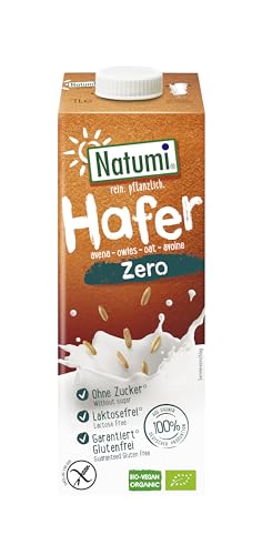 Natumi Bio Haferdrink Zero, 8 x 1L - Zuckerfrei, Ohne Zuckerzusatz, Hergestellt mit deutschem Hafer, Garantiert Glutenfrei, Laktosefrei, Vegan, Bio, Milchfreie milchfreie Alternative von Natumi