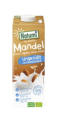 Natumi Bio Mandeldrink Ungesüßt, 8 x 1L - Laktosefrei, Glutenfrei, Zuckerfrei, Bio, Vegan, Milchfreie, Milchfreie Alternative von Natumi