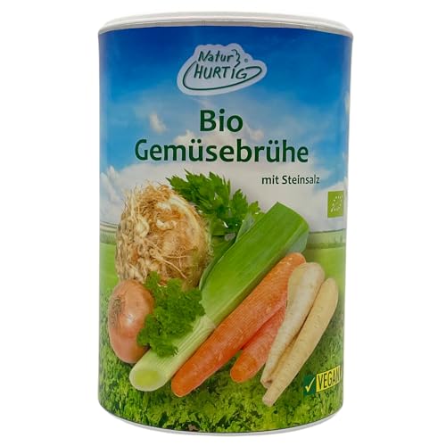 Natur Hurtig Bio Gemüsebrühe 275 g | Ohne Zusatzstoffe, ohne Glutamat, ohne Hefe | Vegan, mit natürlichem Steinsalz verfeinert von Natur Hurtig