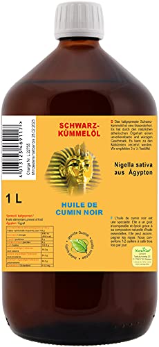 NaturGut Schwarzkümmelöl 100% naturrein und kaltgepresst Nigella Sativa aus Ägypten 1L Ägyptische Schwarzkümmel-Öl Pure Qualität von NaturGut