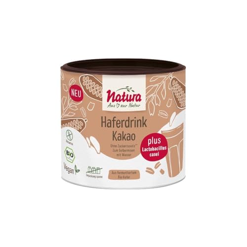 NATURA Bio Haferdrink Pulver mit echtem Kakao und aktiven Milchsäurebakterien - Haferdrink Pulver 100% ohne Zucker Zusatz, glutenfrei, vegan - Instant Haferpulver 300 g für ca. 3 Liter von Natura