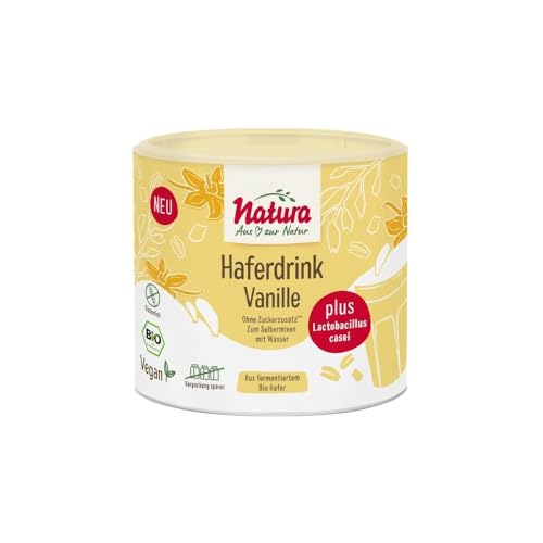 NATURA Bio Haferdrink Pulver mit echter Vanille und aktiven Milchsäurebakterien - Haferdrink Pulver 100% ohne Zucker Zusatz, glutenfrei, vegan - Instant Haferpulver 300 g für ca. 3 Liter von Natura