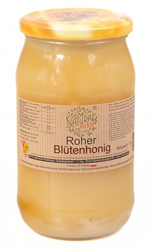 Natural-Food - Roher Mehrblütenhonig direkt vom Imker - Blütenhonig - Ungefiltert, ungeschleudert, unerhitzt - Von Bienen hergestellt - Ohne Zusatzstoffe - 1,1kg von Natural Food